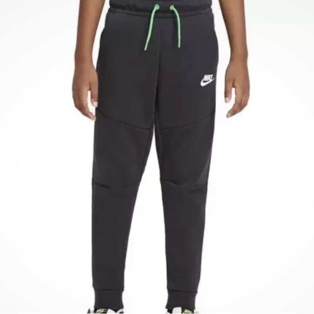Nike Kids Tech Fleece sweatpants with Green Drawstring